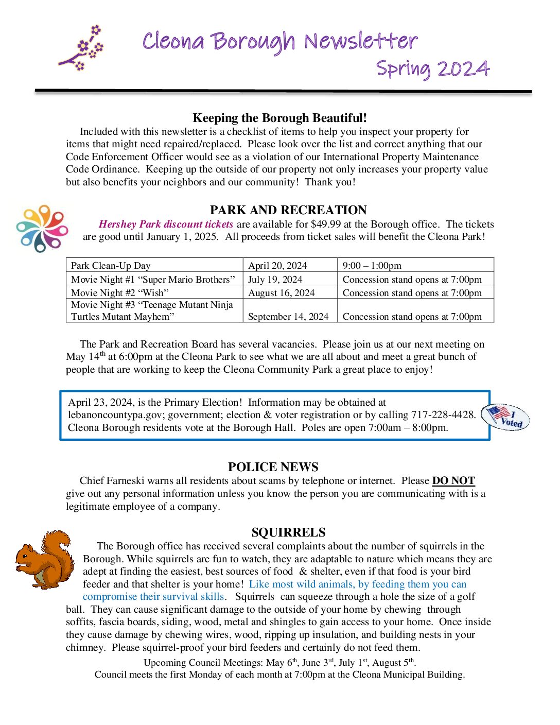 Thumbnail of the first page of 'Spring 2024 Newsletter'